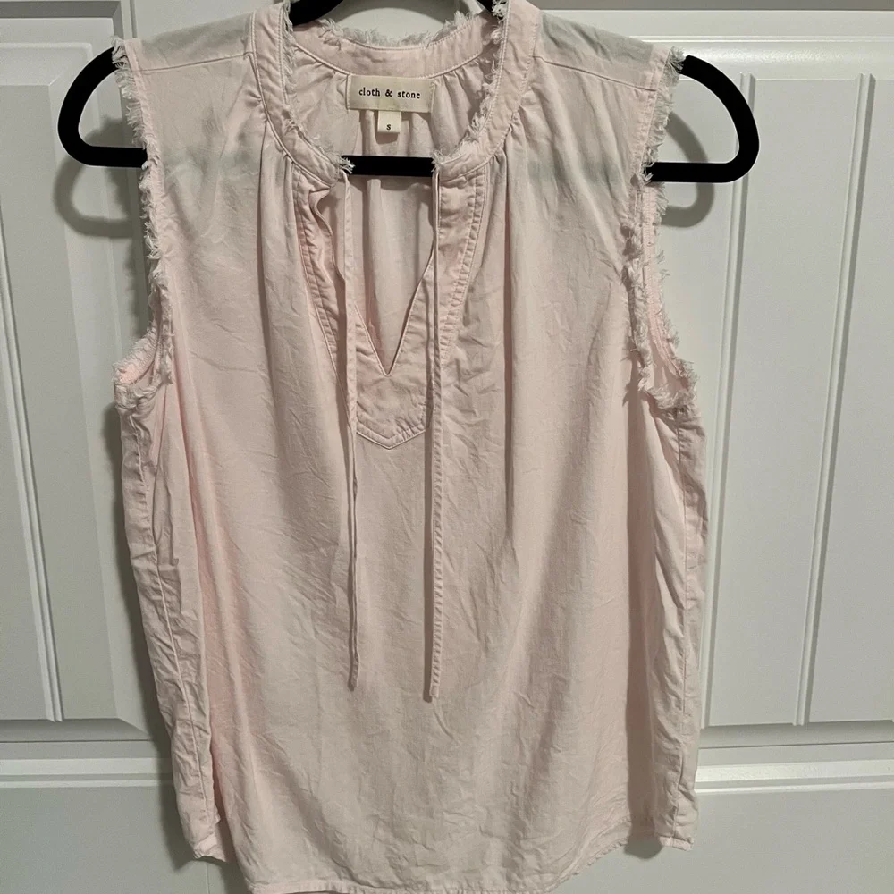 Cloth & Stone Pink Ruffled Blouse with Mandarin Collar - Picture 4 of 6